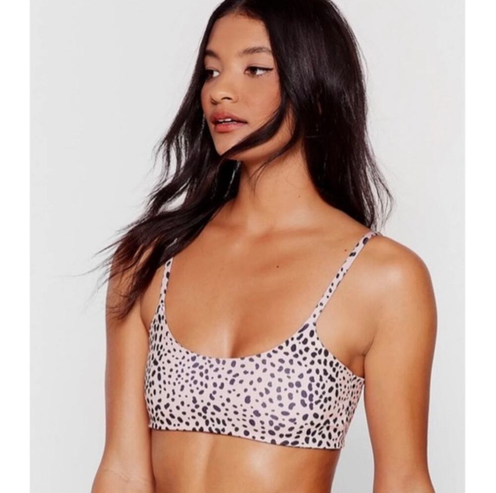 NASTY GAL Bikini Top Size 8 Animal Print Beach Swim Coastal Strappy Linerless